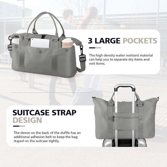 Women Men Grey Waterproof Carry On Tote Travel Duffle Bag with Trolley Sleeve - Picture 5 of 7